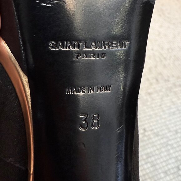 Saint Laurent Black Suede Gold Trim Janis Platform Ankle Booties - Picture 7 of 10